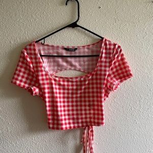 Plaid tie knot back top